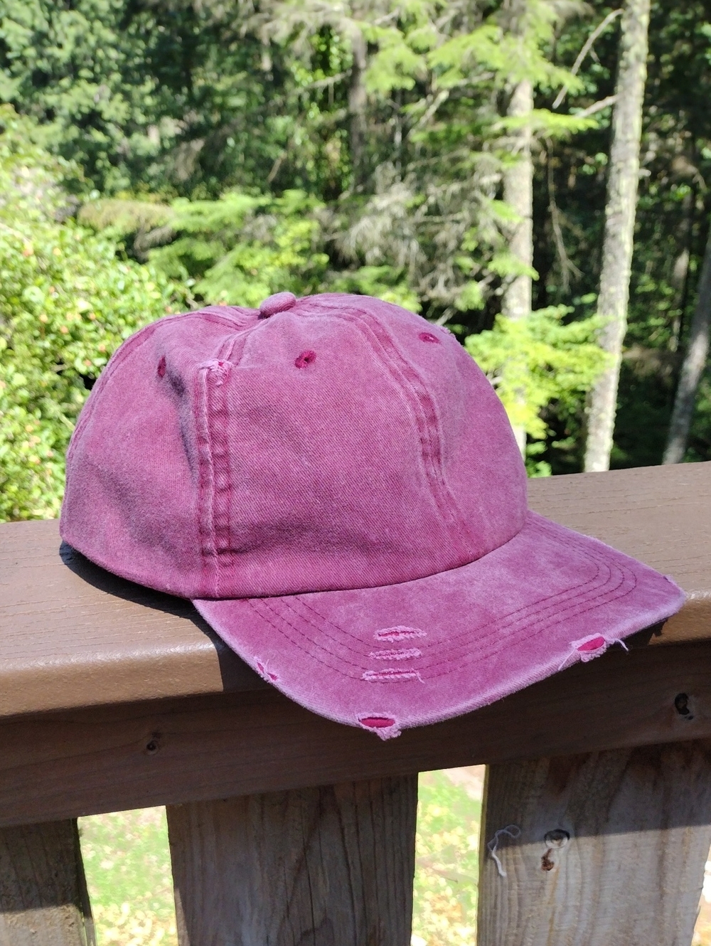 Distressed Washed Baseball Cap - Burgundy